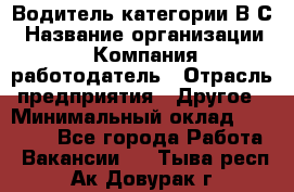 Водитель категории В.С › Название организации ­ Компания-работодатель › Отрасль предприятия ­ Другое › Минимальный оклад ­ 25 000 - Все города Работа » Вакансии   . Тыва респ.,Ак-Довурак г.
